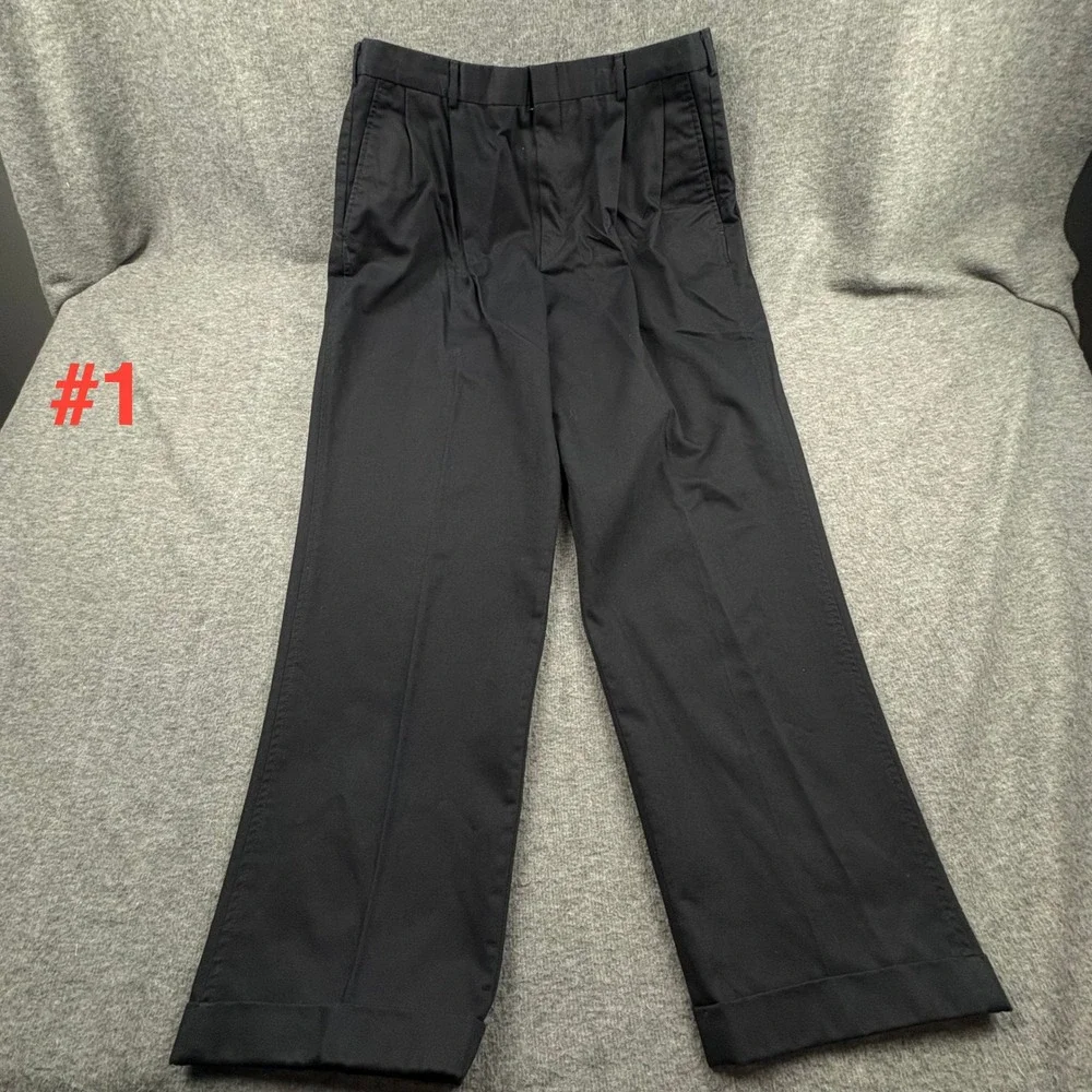 (2) Lands' End Mens 36-R Black Pleated Cuffed Dress Pants Wardrobe Staple *READ*